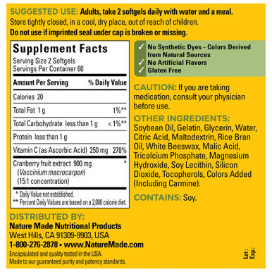 Nature Made Cranberry + Vitamin C Softgels 120 Count Value Size
