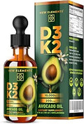 Elements Liquid Vitamin D3 + K2 (MK7) Drops 10000 IU High Absorption for Bone and Immune Support NonGMO Avocado Oil Base Promotes Strong Bones Heart and Immune Health 2 fl oz (60 ml)