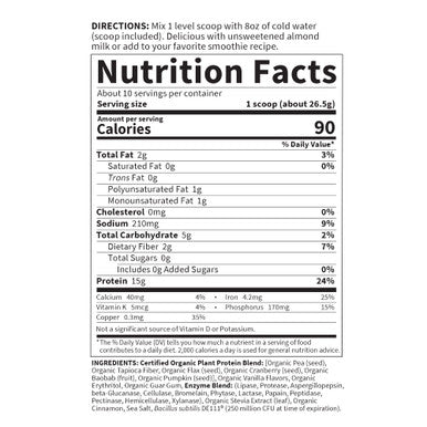 Garden of Life Organic Plant Based Protein Powder - Smooth Vanilla Vegan Grain Free And Gluten Free Shake For Women And Men - 10 Servings 15G Of Complete Protein Probiotics & Enzymes 0G Sugar