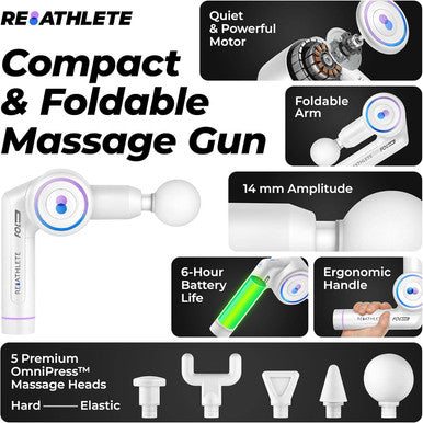 Reathlete Fold Massage Gun First-Ever Foldable Professional Percussion Massager Portable Wireless Massage Gun Deep Tissue Pain Relief Personal Massager For Athletes And Exercisers