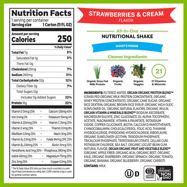 Orgain Organic Nutritional Shake Strawberries Cream Meal Replacement 16g Protein 11 Ounce Pack of 12 Grass Fed Clean Protein Shake Creamy Chocolate Fudge Meal Replacement 11 oz 12 Count