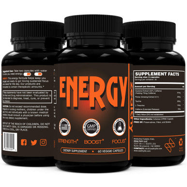 Zealthy Energy - Caffeine Supplement Pills for Boost Focus, Sustain Energy & Remove Brain Fog. Best Energy Booster Pill Supplements with Nootropic, Panax & Guarana Extract for Men & Women (60 Ct)