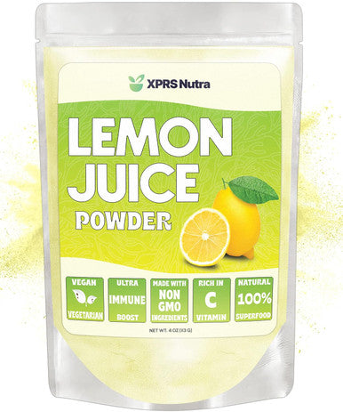 Xprs Nutra Lemon Juice Powder - Lemon Powder Immunity Boost Rich in Vitamin C - Lemon Concentrate for Smoothies Beverages and More - Vegetarian and Vegan Friendly (4 oz)