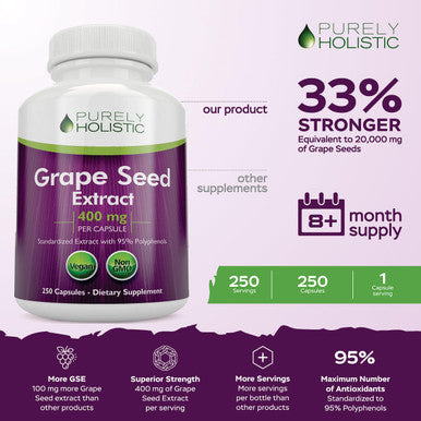 Purely Holistic Grape Seed Extract 400Mg + Tart Cherry Extract And Celery Seed Bundle - 430 Vegan Capsules - Made In Usa