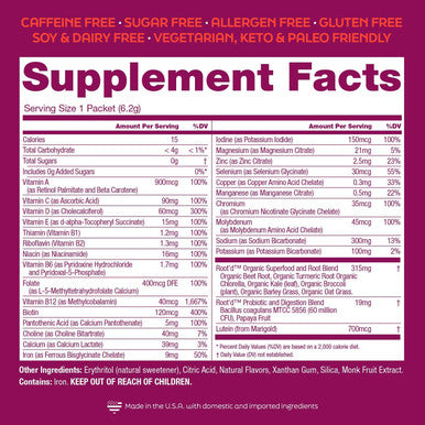 Root'D Multivitamin Powder With 3X Electrolytes For Women - 25 Vitamins & Minerals, 3X Electrolytes, 9 Organic Superfoods, Probiotics & Enzymes, Sugar-Multivitamin & Hydration 24 Packets