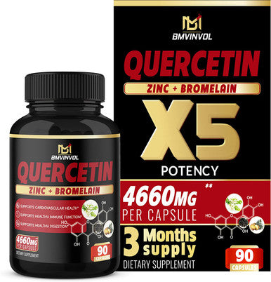 Quercetin Supplement 4660 mg Supports Cardiovascular Health Immune System and Antioxidant with Bromelain Black Pepper Extract 3 Months Supply