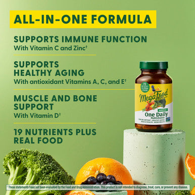 MegaFood Men'S 55+ One Daily - Multivitamin For Men With Vitamin B12 Vitamin C Vitamin D & Zinc - Optimal Aging & Immune Support Supplement - Vegetarian - Made Without 9 Food Allergens - 120 Tabs