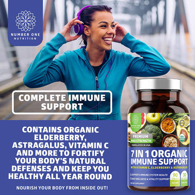 N1N Premium 7 in 1 Immune Support Supplement 100 USDA Organic Daily Immune Boost with Vitamin C Elderberry Moringa Leaf Oregano and Garlic for Immunity and Inflammatory Response 90 Tablets