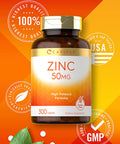 Zinc 50Mg | 300 Tablets | Vegetarian, Non-Gmo, And Gluten Free Supplement | Zinc Gluconate | High Potency Formula | By Carlyle
