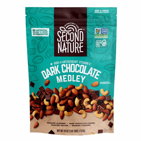 Second Nature Wholesome Medley Trail Mix - 12 Count, 2.25 oz Individual Snack Packs, Certified Gluten-Free Ã¢â‚¬â€œ Dark Chocolate, Dried Fruit and Nut Trail Mix, Ideal for Travel Snacks