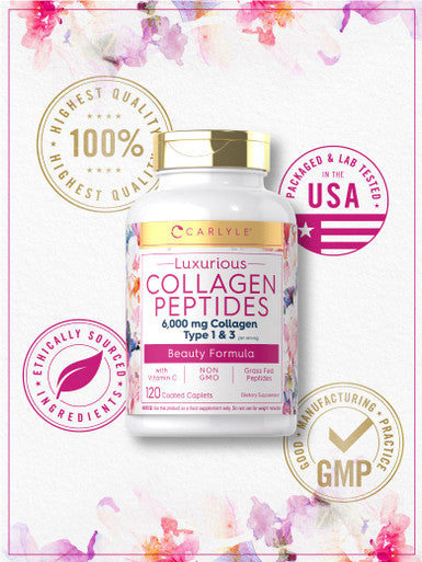 Carlyle Collagen With Vitamin C | 6000Mg | 120 Caplets | Multi Collagen Peptide Pills | Type 1 And 3 | Non-Gmo, Gluten Free, Gras
