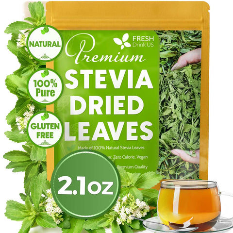 FreshDrinkUS Premium 2.1oz Natural Stevia Leaves 100% Pure Stevia Dried Leaves Zero Calorie Sweetener No Additives No Caffeine Vegan