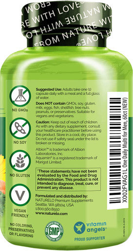 NATURELO One Daily Multivitamin for Men - with Vitamins & Minerals + Organic Whole Foods - Supplement to Boost Energy, General Health - Non-GMO - 60 Capsules | 2 Month Supply