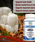 YUMMYVITE Lions Mane Mushroom Complex - Concentrated 4:1 Extract For Brain Health, Supports Focus, Clarity, Memory & Immune System - 60 Capsules