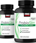 ProbioSlim + Prebiotic Fiber, Metabolism Booster for Women & Men, Digestive Health Support, Green Tea Extract and Psyllium Husk Fiber, Force Factor, 120 Count (Pack of 2)