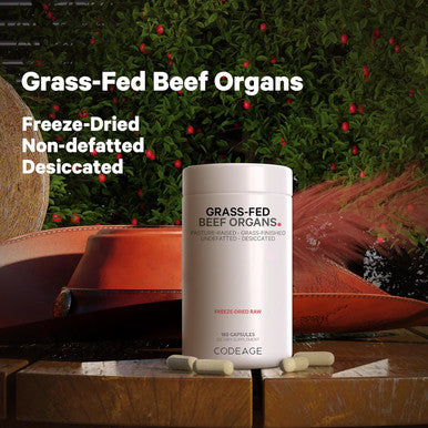 Codeage Grass Fed Beef Organs Supplement Glandulars Supplements - ze Dried Non-Defatted Desiccated Liver Heart Kidney Pancreas & Spleen Bovine Pills Beef Vitamins - Non-GMO -180 Capsules