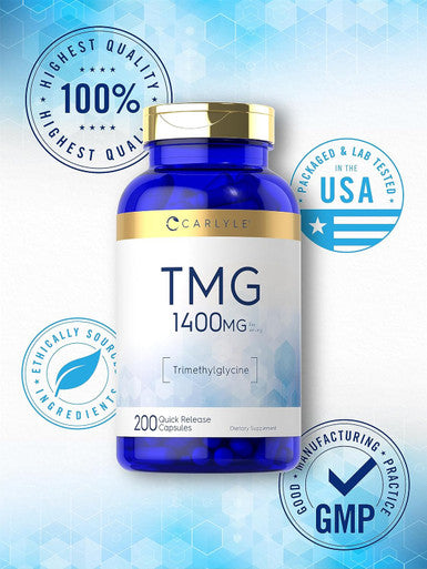 Carlyle TMG 1400mg | 200 Trimethylglycine Quick Release Capsules | Non-GMO & Gluten Supplement