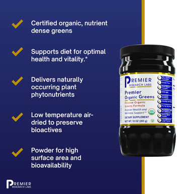 Premier Research Labs Organic Greens Powder - With Alfalfa Leaf, Barley Grass & Chlorella - Green Supplements Powder - Supports