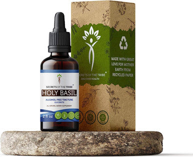 Secrets of the Tribe Holy Basil Tincture Alcohol-Free Extract, Holy Basil (Ocimum Tenuiflorum) Dried Herb (2 fl oz)