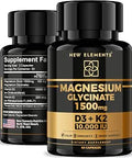 Magnesium Glycinate 1500mg with Vitamin D3 K2 10000 IU Bone Health Immune Support Energy and Mood NonGMO GlutenFree 60 Vegan Capsules for Women and Men