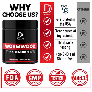 Dedicad 1500Mg Wormwood Capsules With Black Walnut & Cloves - Artemisia Annua Supplement For Immunity, Digestive System & Body