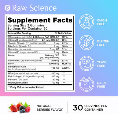 Biotin Collagen Gummies Hair Skin And Nails Vitamins For Women & Men Hair Growth Vitamins: B1, B2, B3, B5, B7, B9, B12, Collagen, Keratin, Vitamin A & D Hair Growth Supplement 60 Gummy Bears