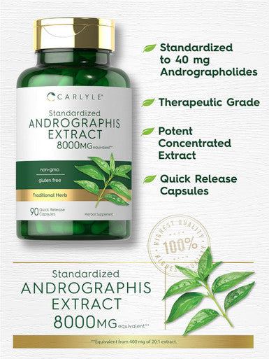 Carlyle Andrographis Paniculata Capsules | 8000 mg | 90 Count | Non-GMO & Gluten Supplement