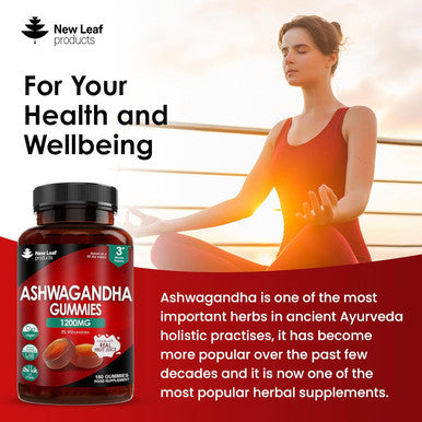 Ashwagandha Gummies 1200Mg 3 Months Supply High Strength 5% Withanolides - Real Fruit Juice, No Artificial Colours Or Flavours Pure Ashwagandha Root Extract, Gluten , Uk Made By Leaf