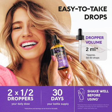 Liquid Biotin & Collagen - Vitamins For Hair Growth Support For Women & Men - Extra Strength 60000 Mcg Drops - B7 Supplement - Strong Nails & Healthy Skin - 98% Faster Absorption Than Pills