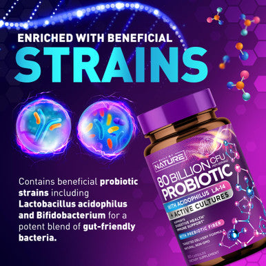 Built Nature 80 Billion Cfu Probiotic - Daily Digestive Gut Health Supplement For Men & Women - Lactobacillus Acidophilus, Bifidobacterium & Prebiotics - Non-Gmo, Gluten & Dairy Free, Shelf-Stable - 60 Capsules