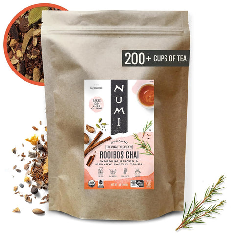 Numi Organic Rooibos Chai Tea, 18 Herbal Tea Bags, Caffeine Free