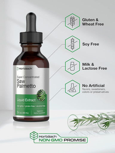 HorbAach Saw Palmetto Liquid Extract 2 Fl Oz Alcohol Vegetarian, Non-Gmo, Gluten Herb Supplement