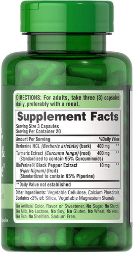 Berberine Turmeric & Bioperine by Puritan's Pride Supports Antioxidant Health 60 Capsules Berberine Turmeric & Bioperine (22613)