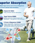 Calcium Supplement Gummy - Bone Strength With Algae Calcium 600Mg, Magnesium 300Mg, Zinc, D3 & B12 Complex - Plant-Based Calcium Magnesium 2:1 Ratio, Calcium Citrate Alternative, Gut-Friendly, 1Pack