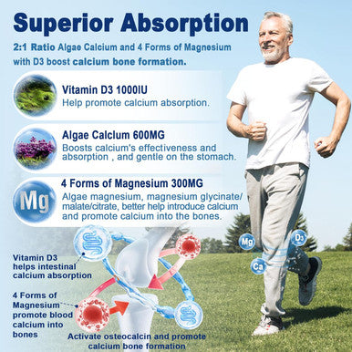 Calcium Supplement Gummy - Bone Strength With Algae Calcium 600Mg, Magnesium 300Mg, Zinc, D3 & B12 Complex - Plant-Based Calcium Magnesium 2:1 Ratio, Calcium Citrate Alternative, Gut-Friendly, 1Pack