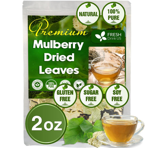 FreshDrinkUS, Premium 75 Mulberry Leaf Tea Bags, 100% Natural & Pure from Mulberry Leaves. Loose Leaf Herbal Tea. Made with Natural Material Tea Bags. No Sugar, No Caffeine, No Gluten, Vegan.