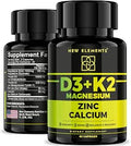 Vitamin D3 K2 with Magnesium Glycinate + Zinc and Calcium Magnesium 1500mg D3 10000 IU K2 (MK7) 200mcg Zinc 50mg Calcium 50mg Immunity Bone and Recovery Support Vegan NonGMO