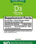 Nature's Truth Vitamin D 5000 250 + 50 Softgels, 300 Count