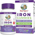 MaryruthS Iron Gummies For 14+ With Vitamin C For Absorption Sugar Gummy Iron Supplement + Vit C Energy Metabolism Cellular Health Immune Support Vegan NonGmo 60 Count