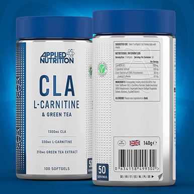Applied Nutrition CLA L Carnitine and Green Tea Natural Energy Fat Burning Blend Help Weight Management (Conjugated Linoleic Acid LCarnitine Tartrate GreenTea) 100 Veggie Softgels 50 Servings