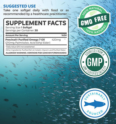 Purified Omega 7 Softgels NonGMO Provinal Provides a Pure Omega 7 Supplement Made from Peruvian Anchovy Fish Oil All The Palmitoleic Acid EE Your Body Needs 1 Month Supply
