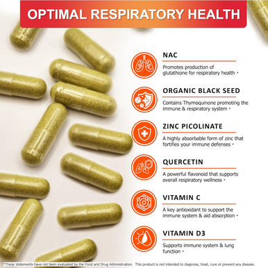 Nac 600Mg Black Seed 500Mg Zinc Picolinate Quercetin Vitamin C Vitamin D3 Respiratory Support (Pack Of 1 Bottle At 120-Caps)