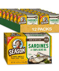 Season Sardines in Water No Salt Added Wild Caught 22g of Protein Keto Snacks More Omega 3's Than Tuna Kosher High in Calcium Canned Sardines 4.37 Oz Tins 12Pack
