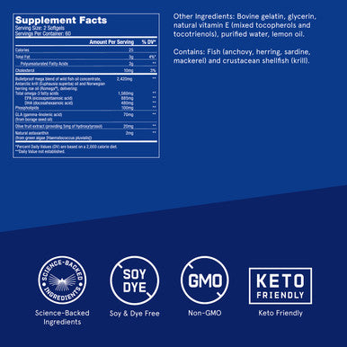 Bulletproof Omega Krill Complex, Lemon Flavor, 120 Softgels, 1560Mg Omega-3 With Epa, Dha, Gla, And Astaxanthin, Keto Fish Oil Supplement For Brain And Heart Health