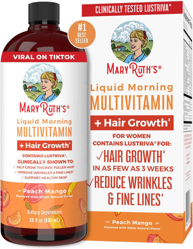 Maryruth Organics Liquid Morning Multivitamin+Hair Growth and Hair Growth MAX+Lustriva Liposomal Liquid Supplement 2-Pack Bundle for Hair Support Skin Health Hair Growth and Immune Support Vegan&Non-GMO
