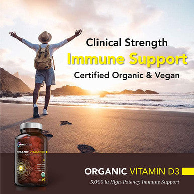 Organic Vitamin D3 5000 IU | 100% Vegan High-Potency Immune Support | Promotes Bone & Muscle Health | 90 Tablets (Unflavored)