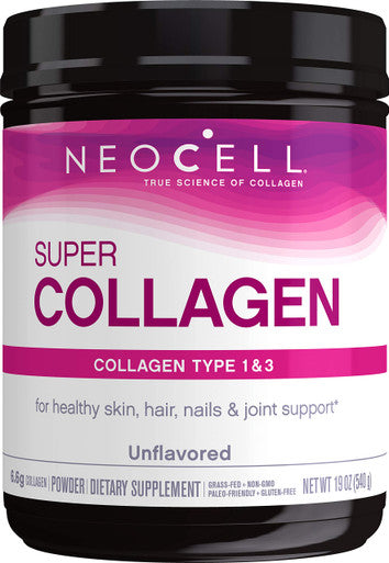 NeoCell Super Collagen Powder, 19oz, Non-GMO, Grass Fed, Paleo Friendly, Gluten , Collagen Peptides Types 1 & 3 for Hair, Skin, Nails and Joints (Packaging May Vary), 82 Servings