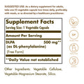 Solgar Dlpa 500 Mg 100 Vegetable Capsules - Free Form Dl-Phenylalanine - Supports Central Nervous System - Vegan Gluten Free Dairy Free Kosher - 100 Servings