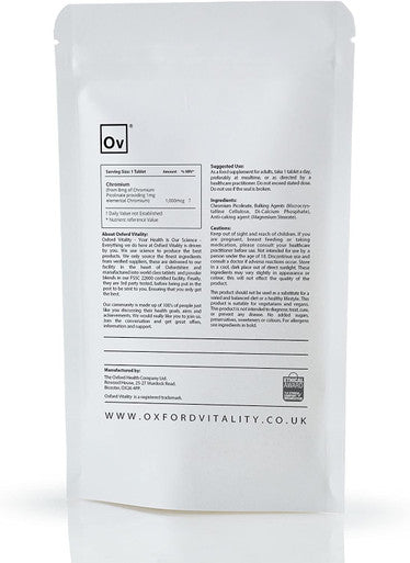 Chromium Picolinate Tablets | 1000mcg Supplements for Weight Loss & Sugar Control GTF | Oxford Vitality 120 Tablets