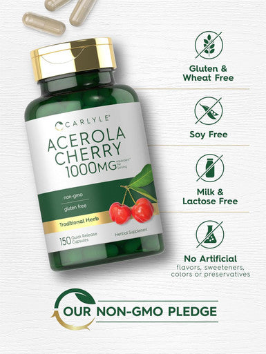 Carlyle Acerola Cherry Capsules | 1000mg | 150 Count | Non-GMO & Gluten Extract | Acerola Berry